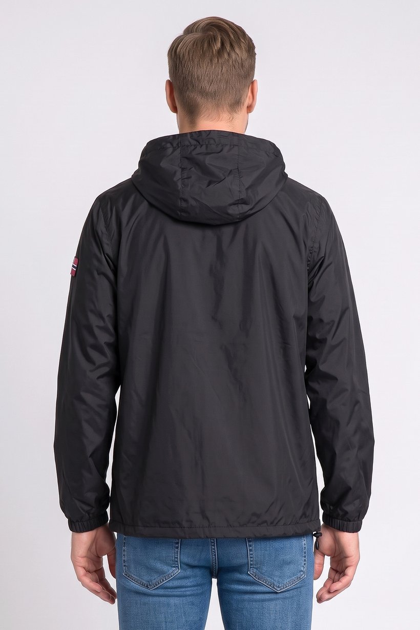 Men Embroidered Logo Windbreaker Jacket, Black