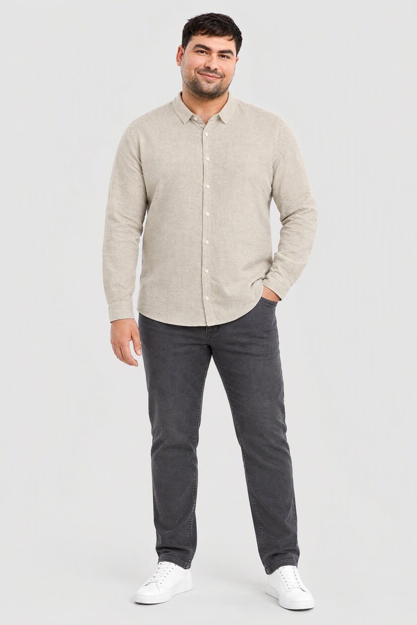 Men Regular Fit Solid Long Sleeve Casual Shirt, Beige