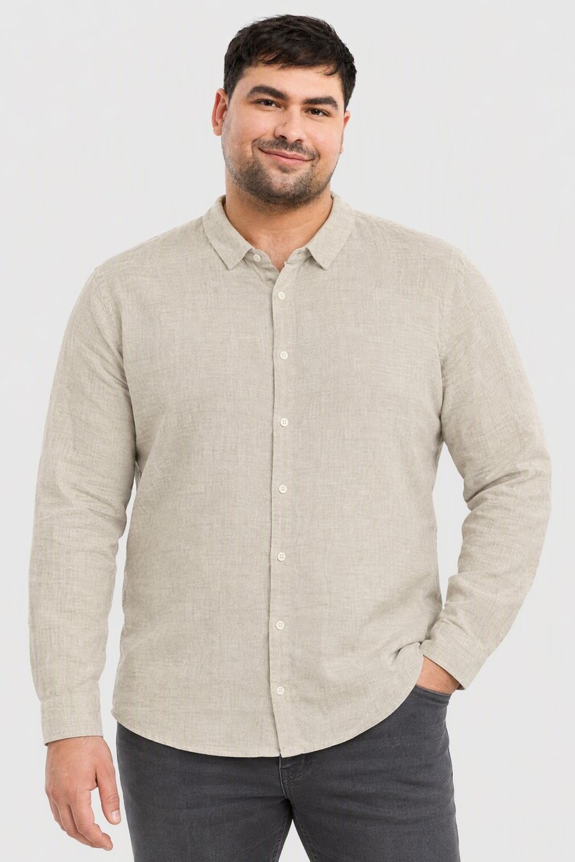 Men Regular Fit Solid Long Sleeve Casual Shirt, Beige