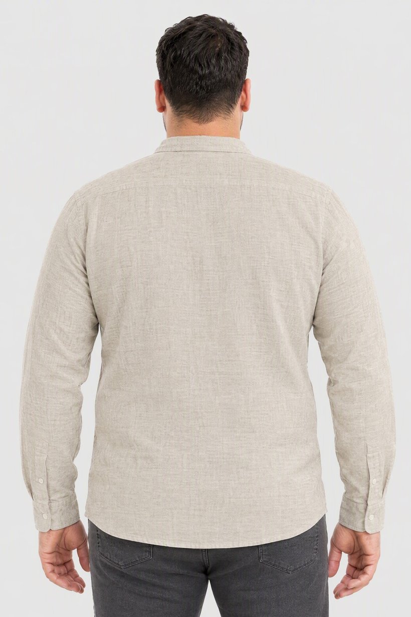 Men Regular Fit Solid Long Sleeve Casual Shirt, Beige