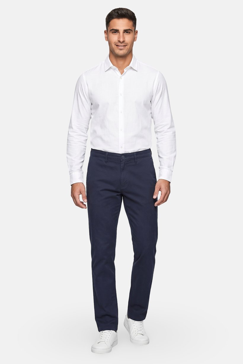 Men Straight Fit Solid Chino Pants, Navy