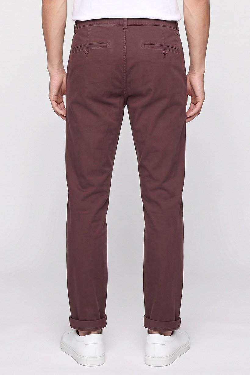 Men Slim Fit Solid Chino Pants, Dark Maroon