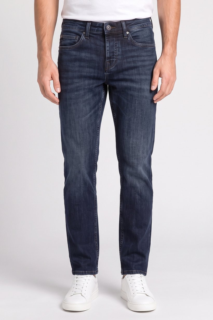 Men Straight Fit Washed Stretchable Jeans, Navy