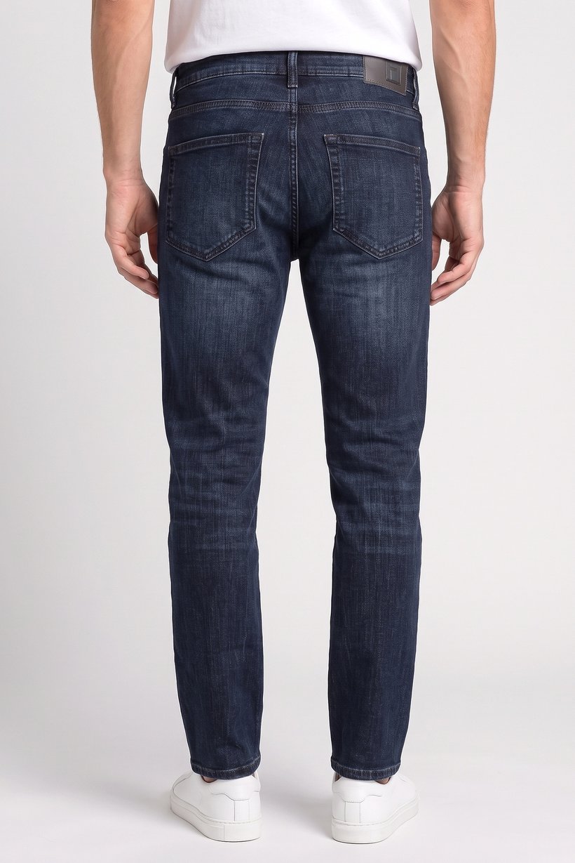 Men Straight Fit Washed Stretchable Jeans, Navy