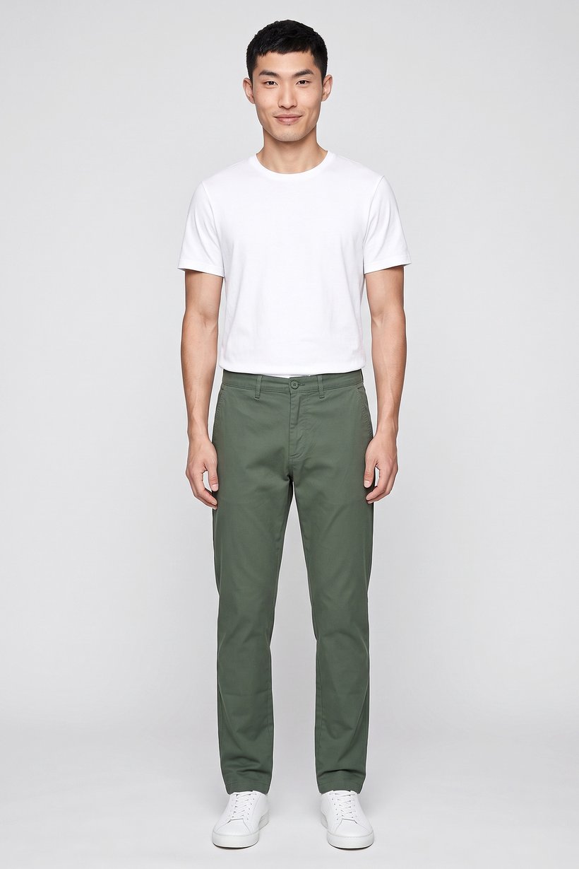 Men Slim Fit Solid Chino Pants, Green