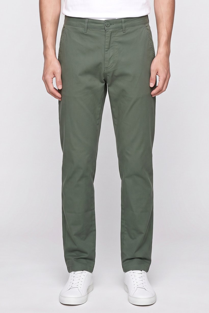 Men Slim Fit Solid Chino Pants, Green