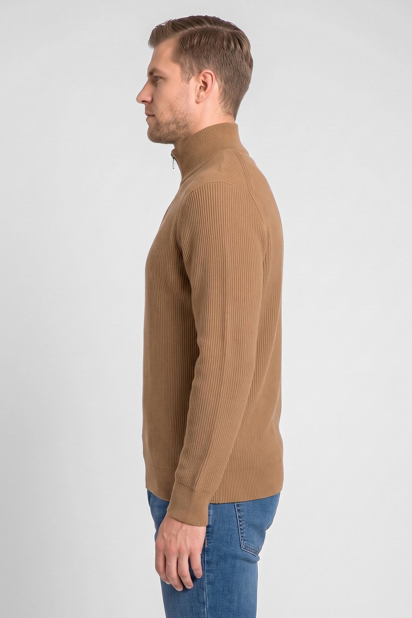Men High Neck Knitted Sweater, Brown