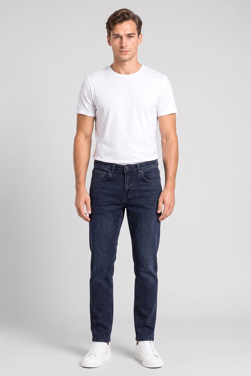 Men Slim Fit Solid Stretchable Jeans, Navy