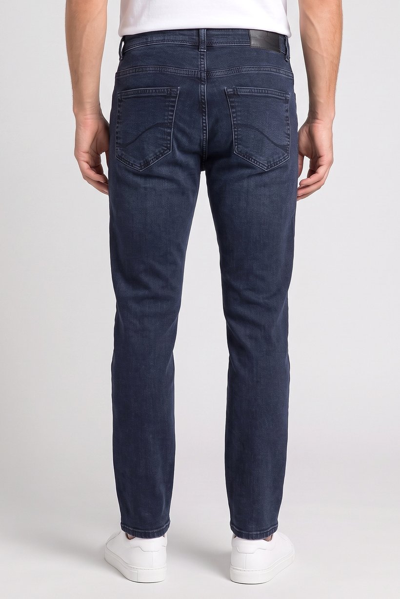 Men Slim Fit Solid Stretchable Jeans, Navy