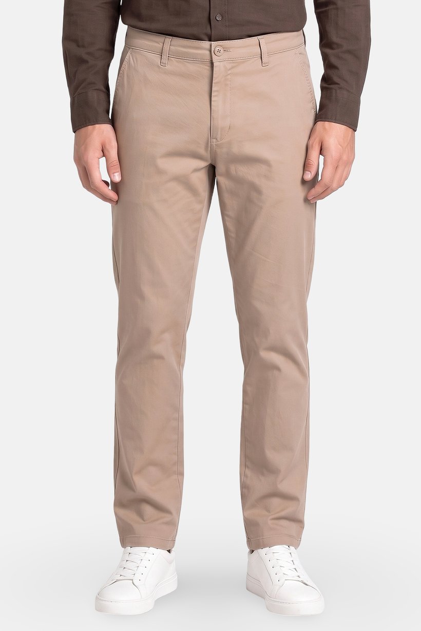 Men Straight Fit Solid Chino Pants, Tan