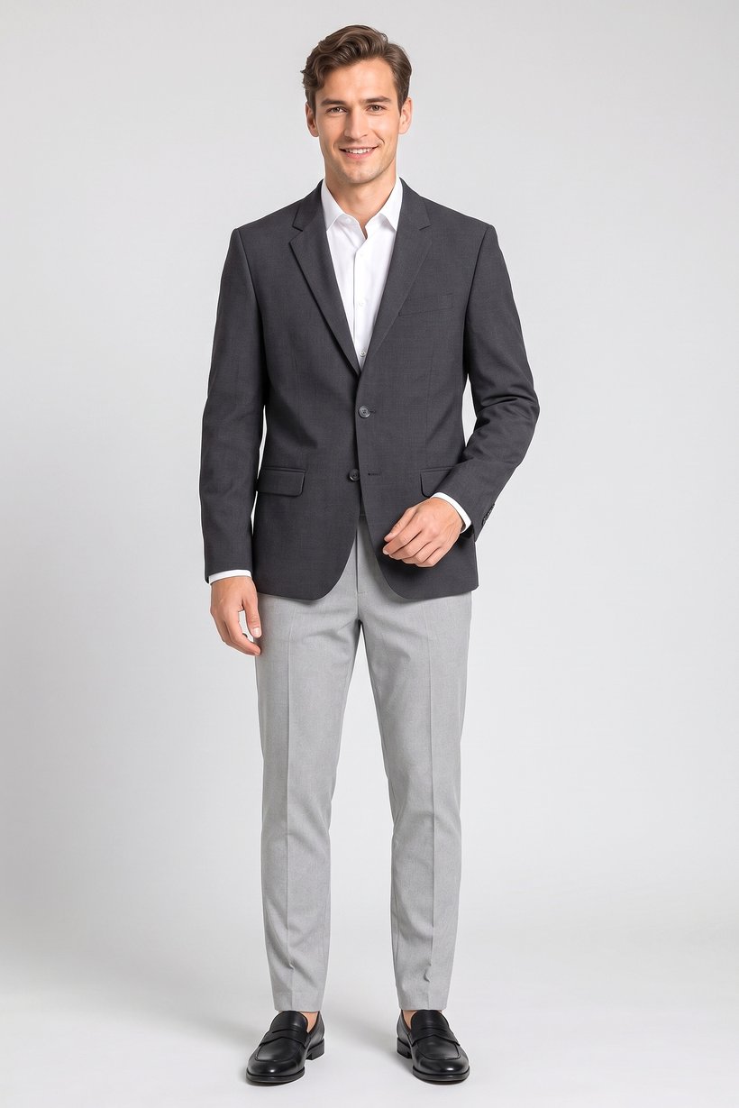 Men Slim Fit Solid Casual Blazer, Grey