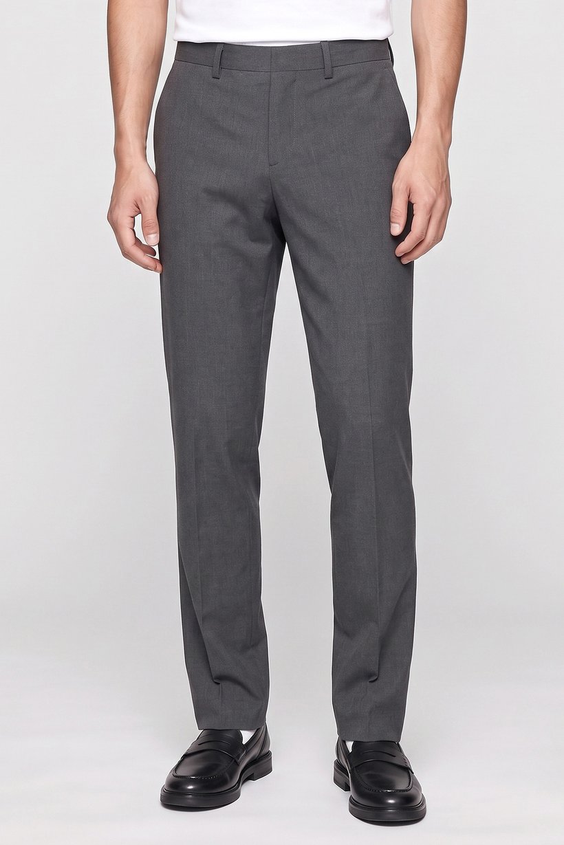 Men Slim Fit Solid Dress Pants, Grey