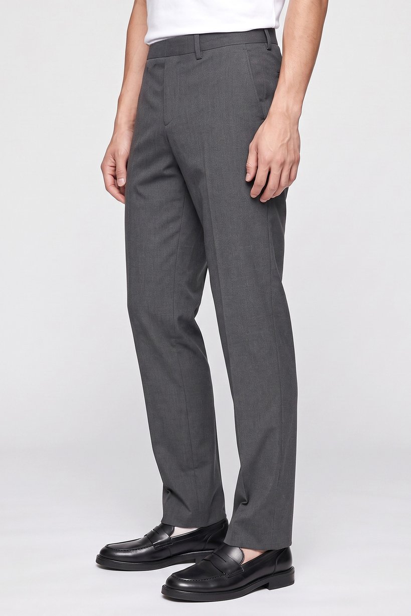 Men Slim Fit Solid Dress Pants, Grey