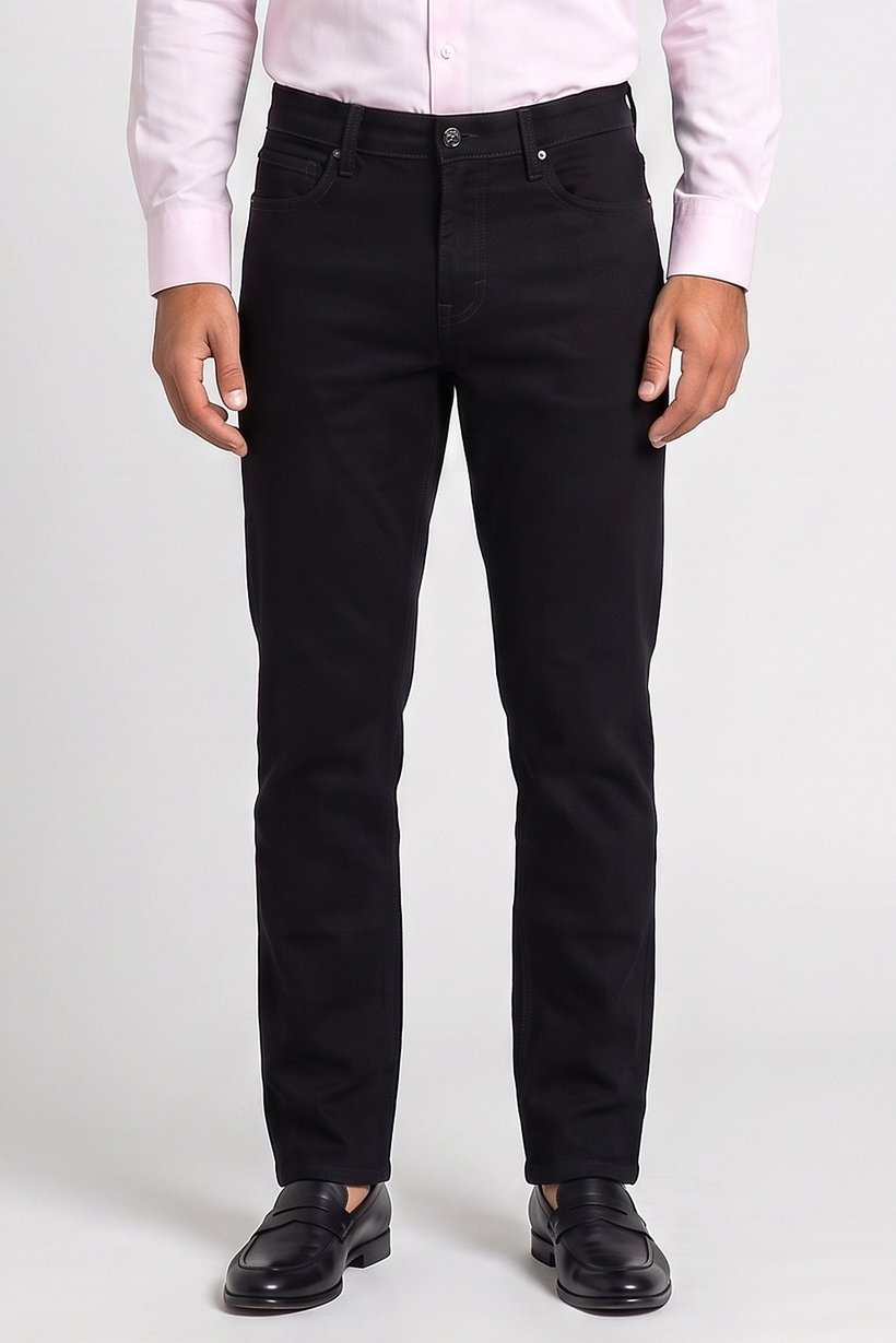 Men Straight Fit Washed Stretchable Jeans, Black