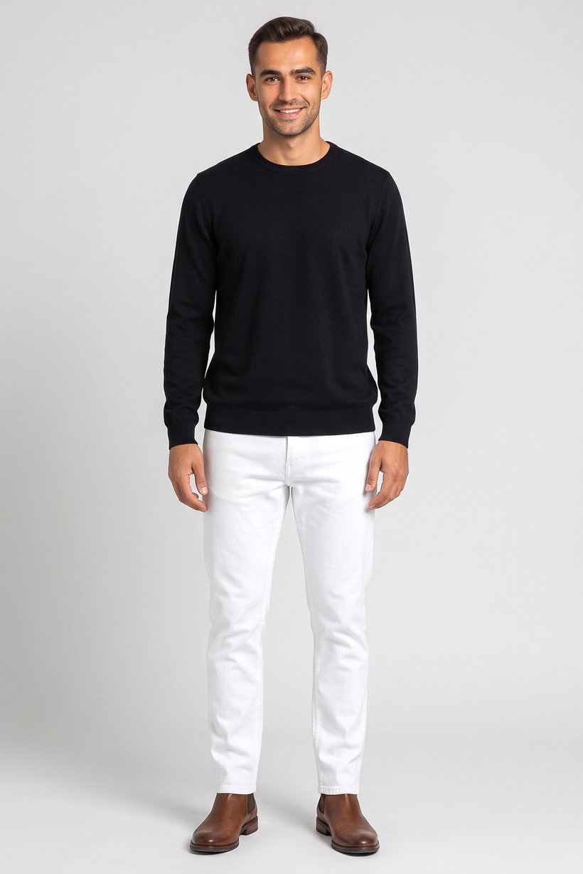 Men Crew Neck Knitted Long Sleeve Sweater, Black