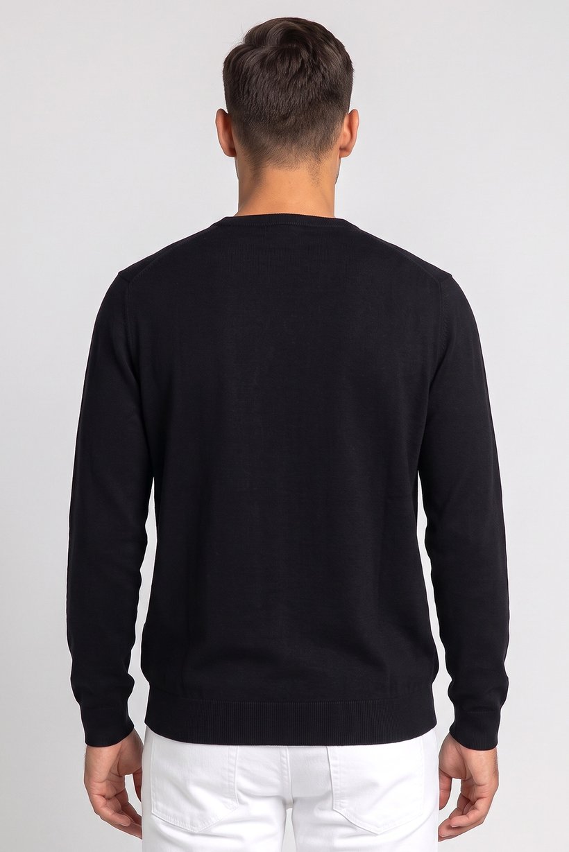 Men Crew Neck Knitted Long Sleeve Sweater, Black