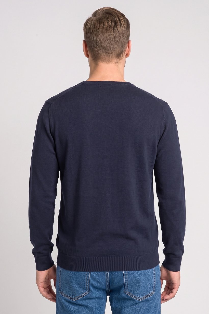 Men V-Neck Knitted Sweater, Dark Navy