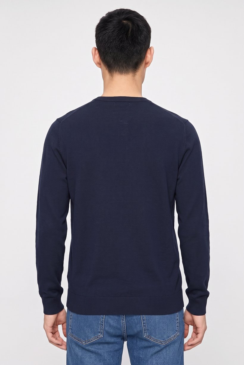 Men Crew Neck Knitted Sweater, Navy
