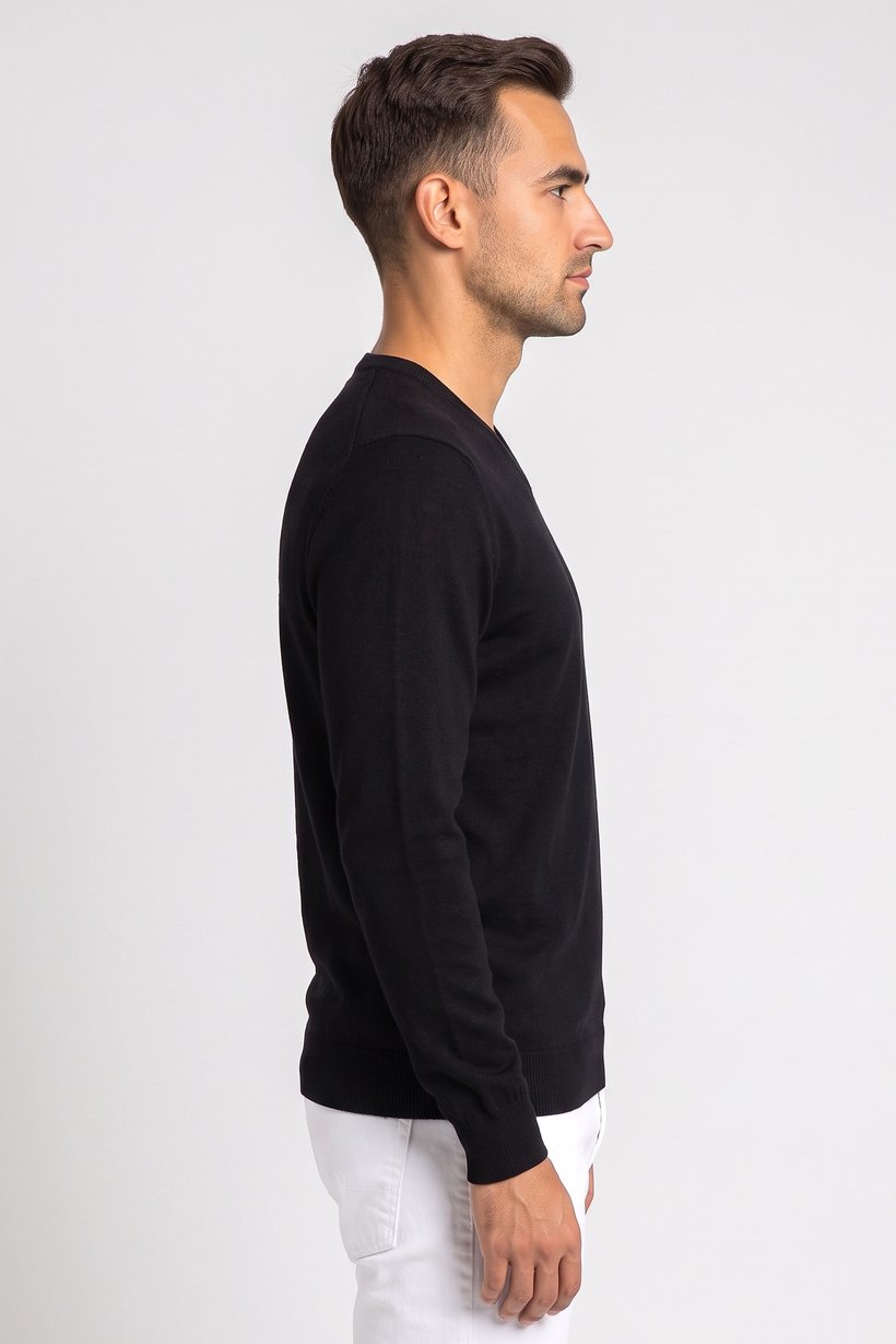 Men V-Neck Long Sleeve Plain Sweater, Black