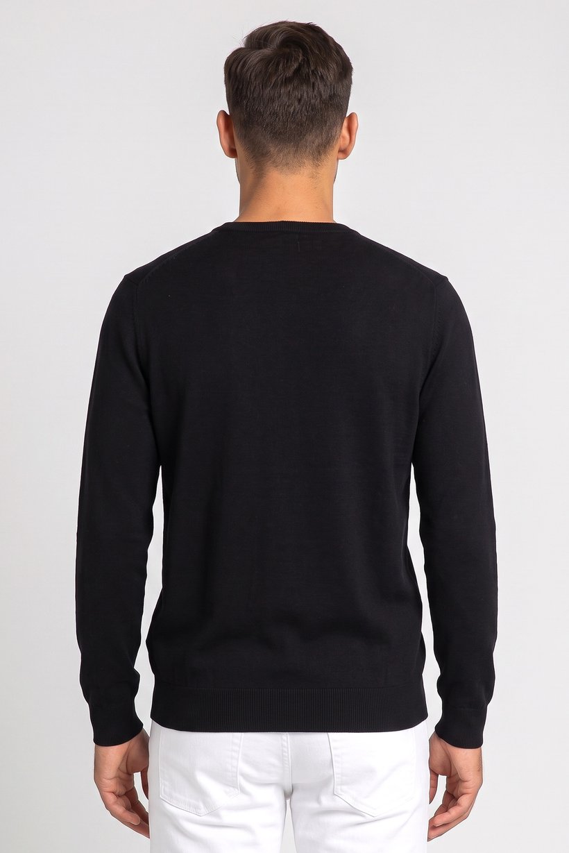 Men V-Neck Long Sleeve Plain Sweater, Black