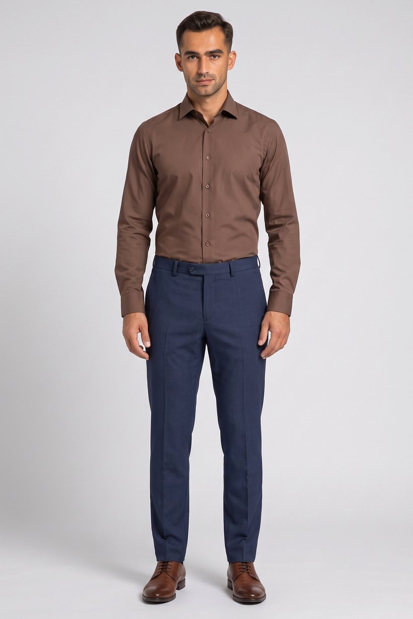 Men Slim Fit Textured Dress Pants, Navy