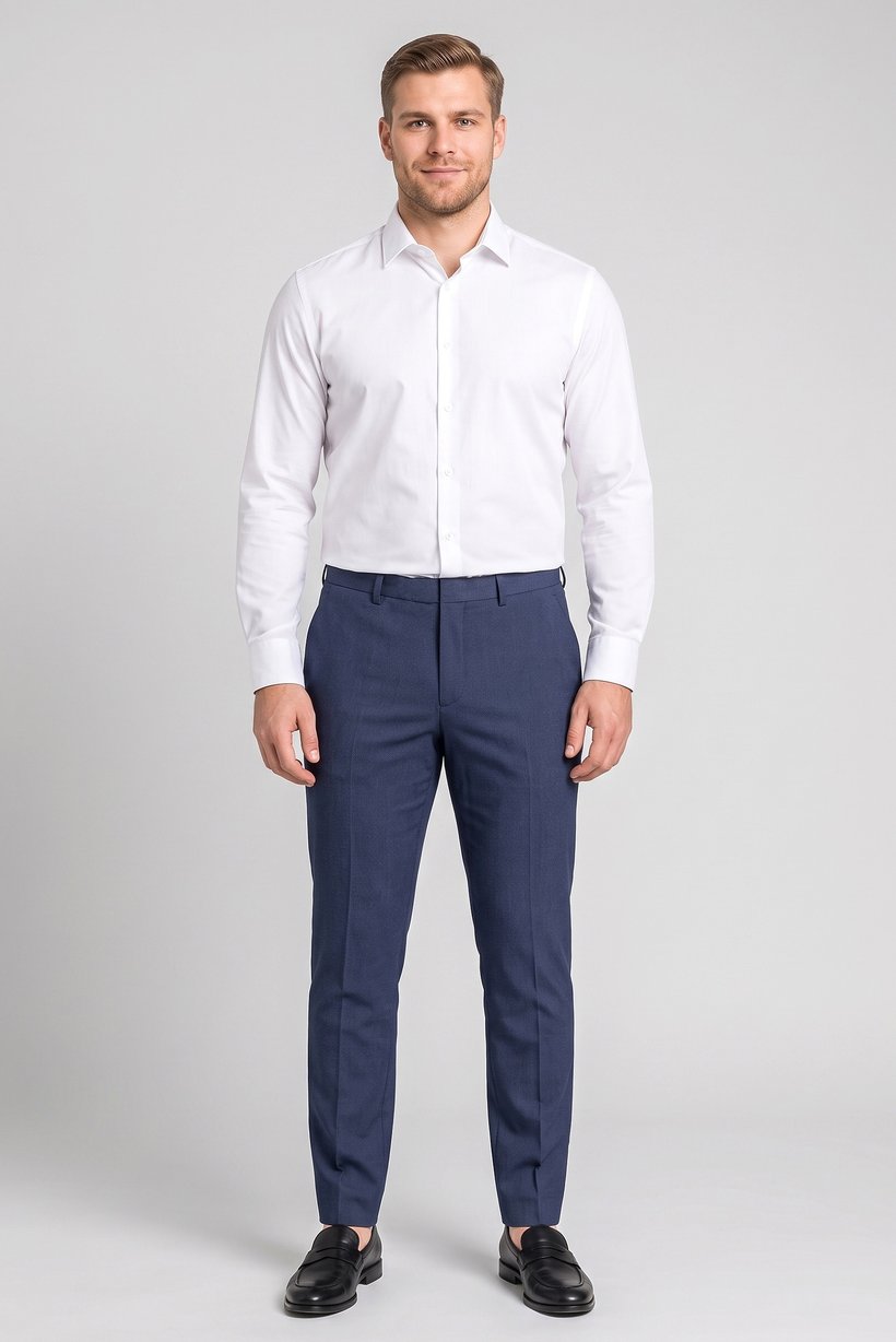 Men Slim Fit Textured Dress Pants, Navy