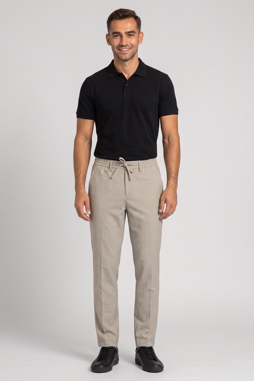 Men Stretch Fit Solid Straight Leg Pants, Heather Beige