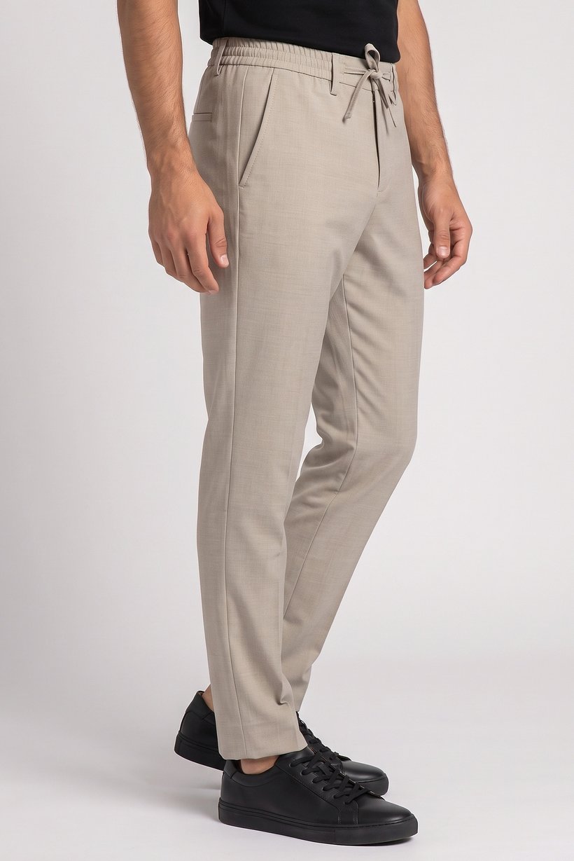 Men Stretch Fit Solid Straight Leg Pants, Heather Beige