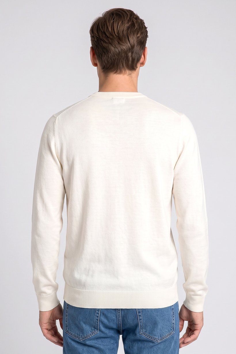 Men Crew Neck Long Sleeve Knitted Sweater, Cream