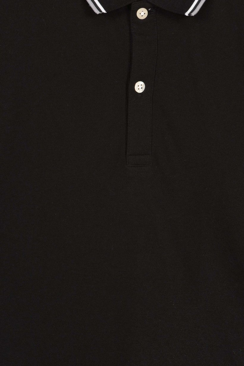 Men Regular Fit Long Sleeve Plain Polo Shirt, Black