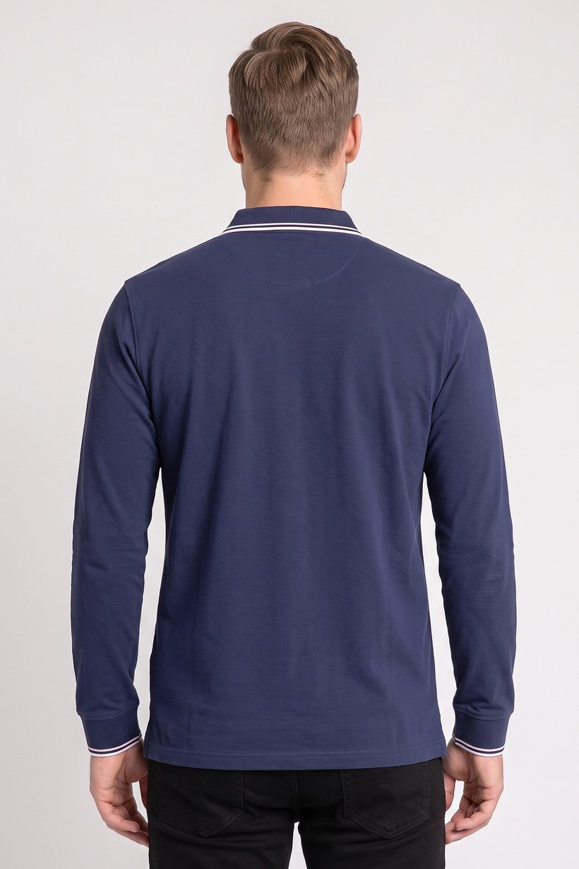 Men Regular Fit Solid Long Sleeves Polo Shirt, Navy