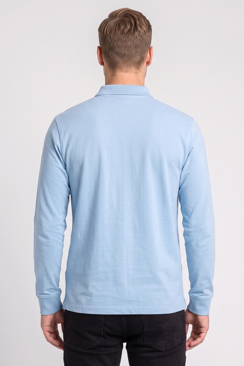 Men Regular Fit Long Sleeve Plain Polo, Blue