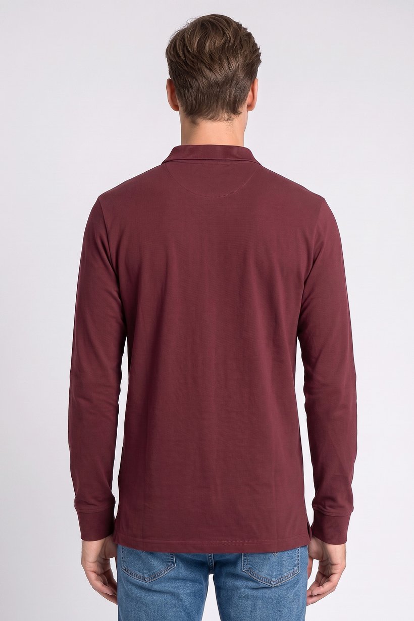 Men Regular Fit Long Sleeve Plain Polo, Burgundy