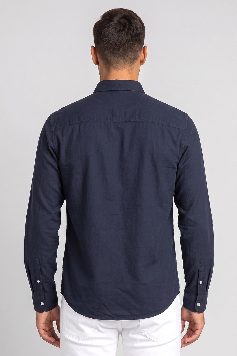 Men Regular Fit Solid Long Sleeve Casual Shirt, Dark Navy