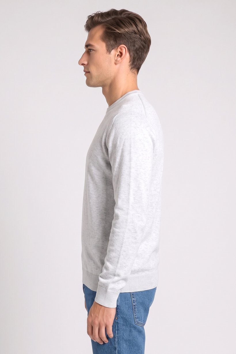 Men Crew Neck Knitted Long Sleeve Sweater, Light Grey