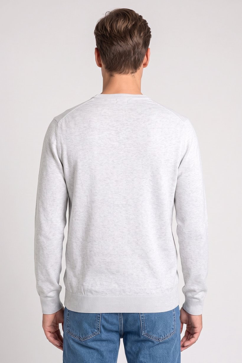 Men Crew Neck Knitted Long Sleeve Sweater, Light Grey