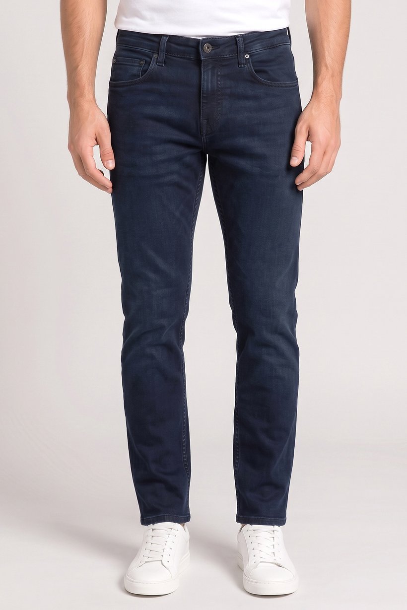 Men Slim Fit Solid Stretchable Jeans, Deep Navy