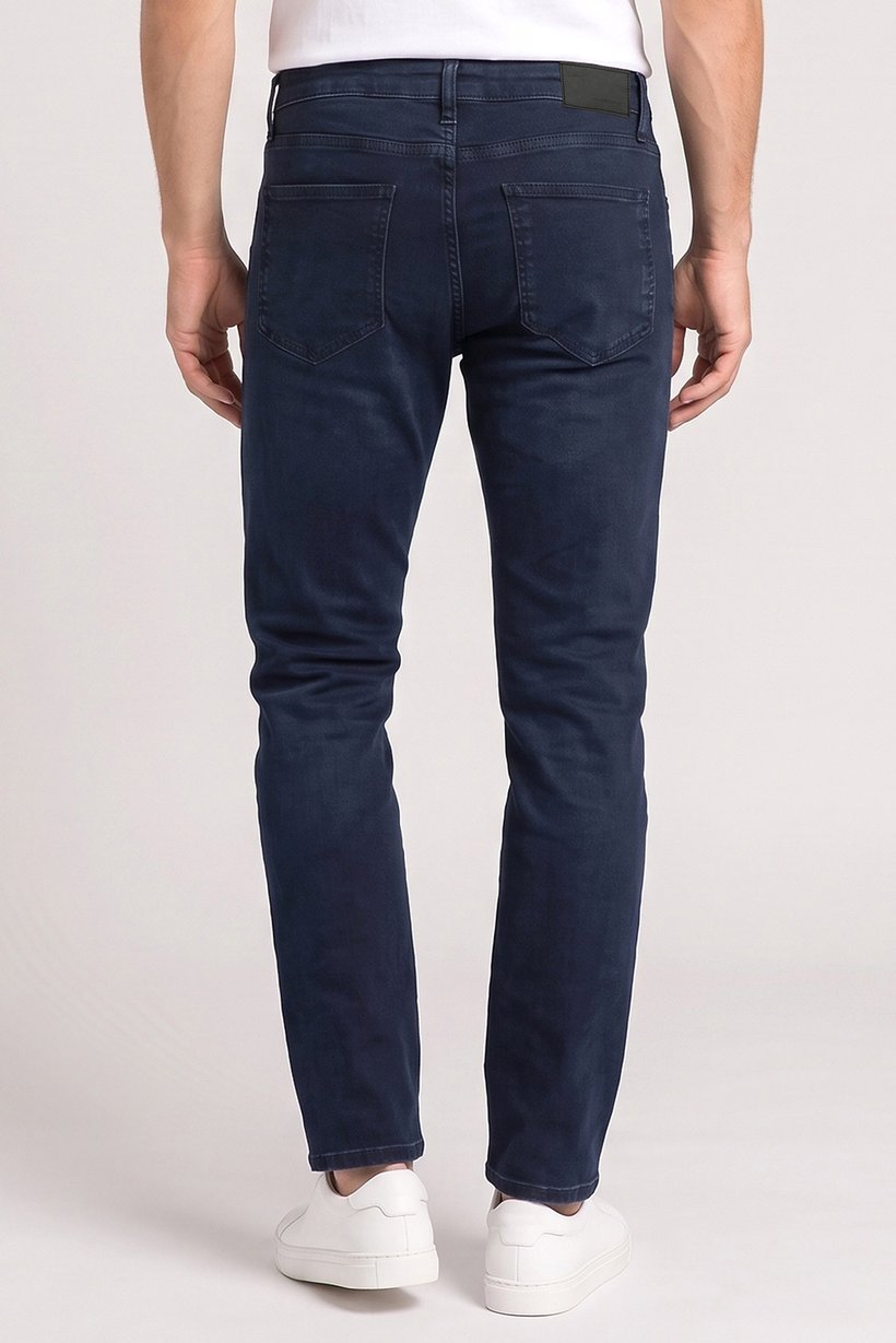 Men Slim Fit Solid Stretchable Jeans, Deep Navy