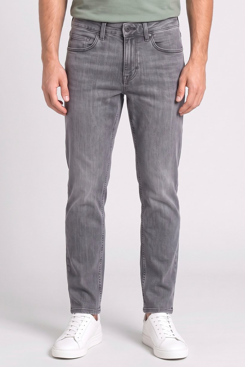 Men Straight Washed Stretchable Jeans, Light Grey