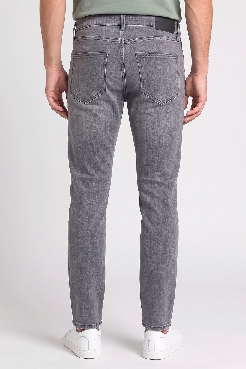 Men Straight Washed Stretchable Jeans, Light Grey