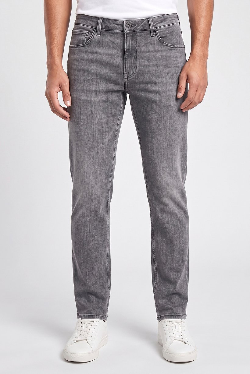 Men Straight Fit Washed Stretchable Denim Jeans, Grey