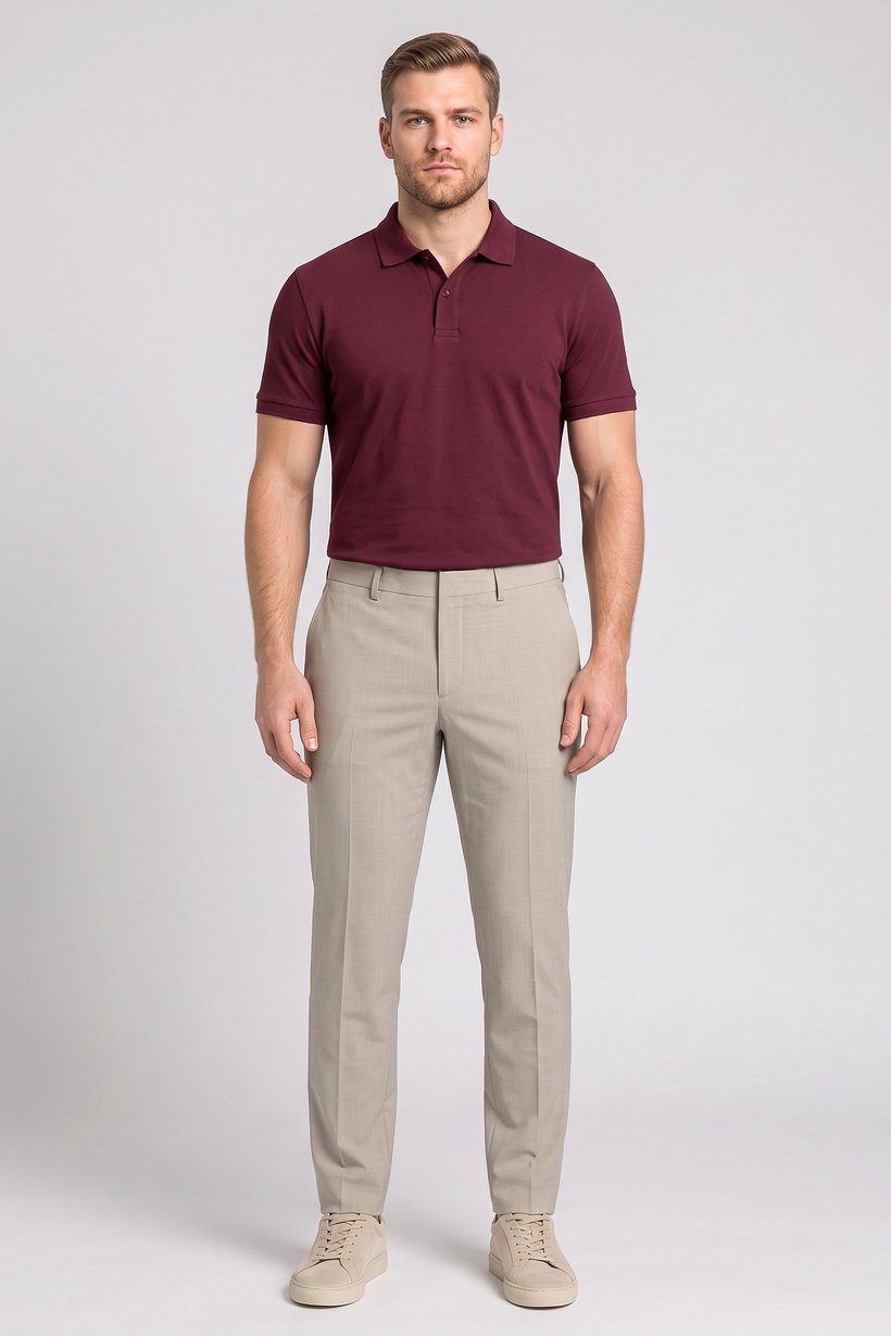 Men Slim Fit Solid Straight Leg Pants, Beige