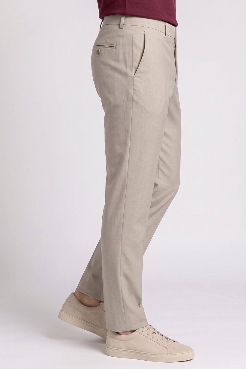 Men Slim Fit Solid Straight Leg Pants, Beige