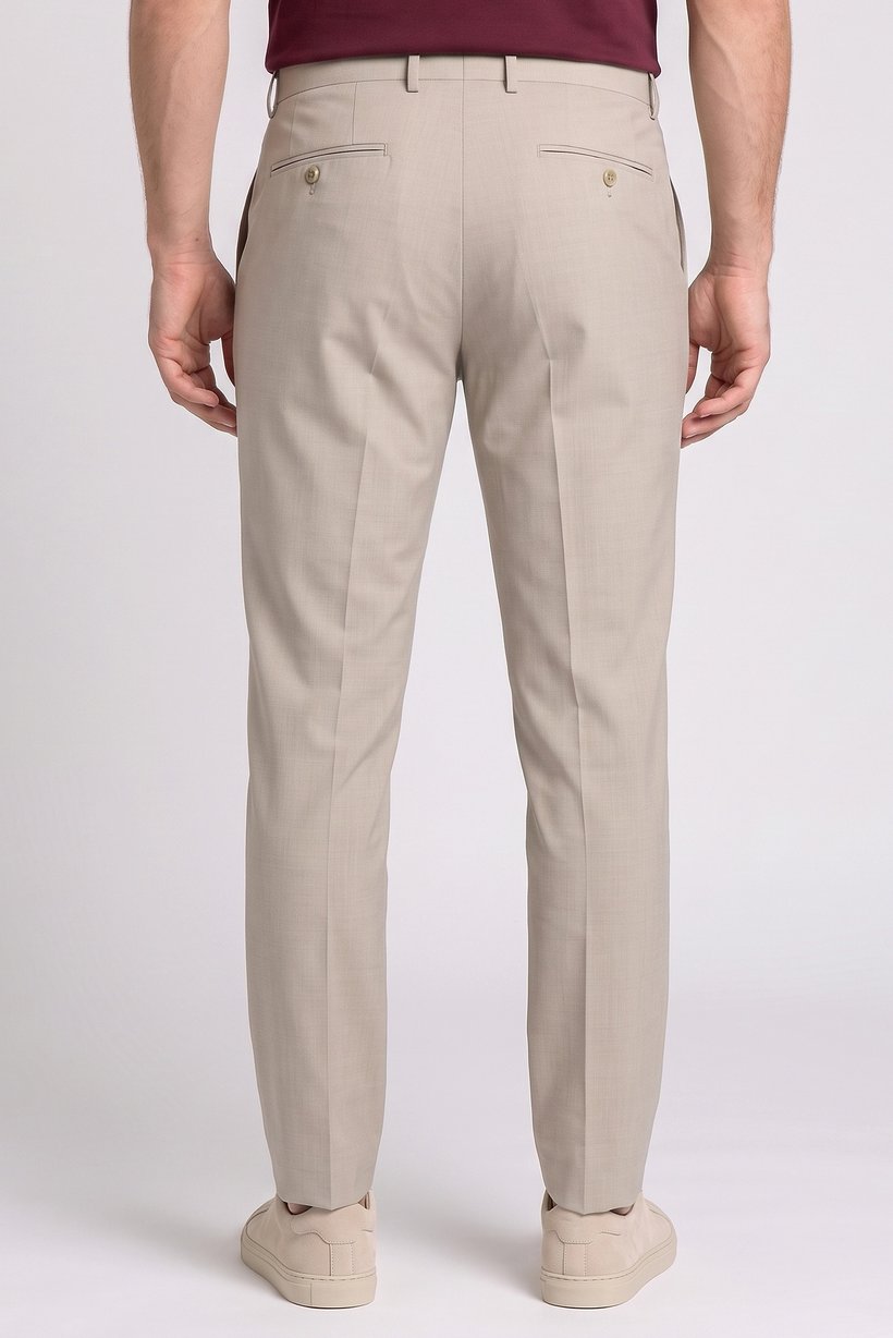 Men Slim Fit Solid Straight Leg Pants, Beige