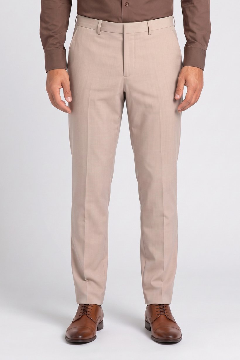 Men Slim Fit Solid Dress Pants, Beige