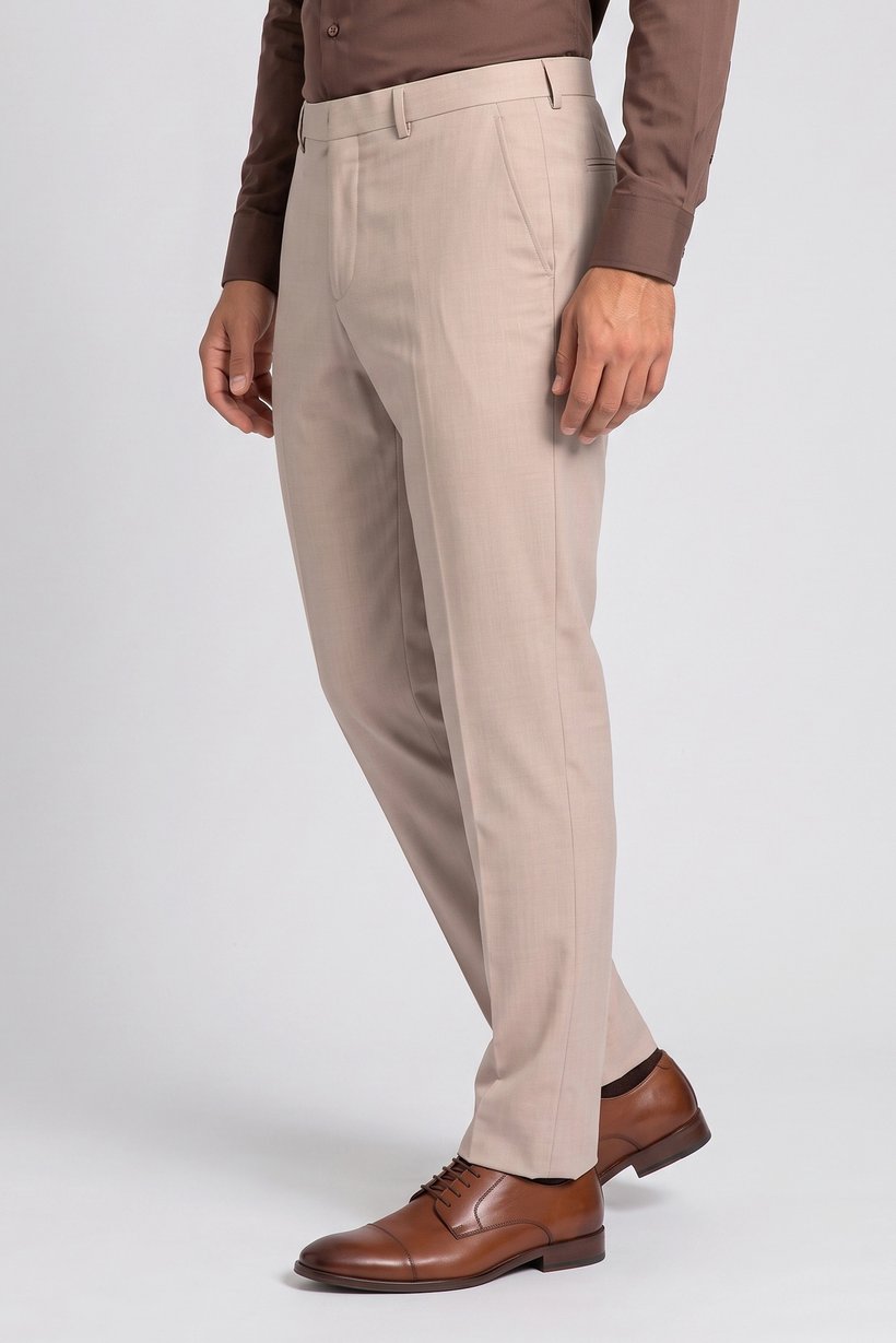 Men Slim Fit Solid Dress Pants, Beige
