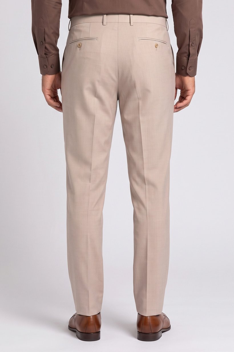 Men Slim Fit Solid Dress Pants, Beige