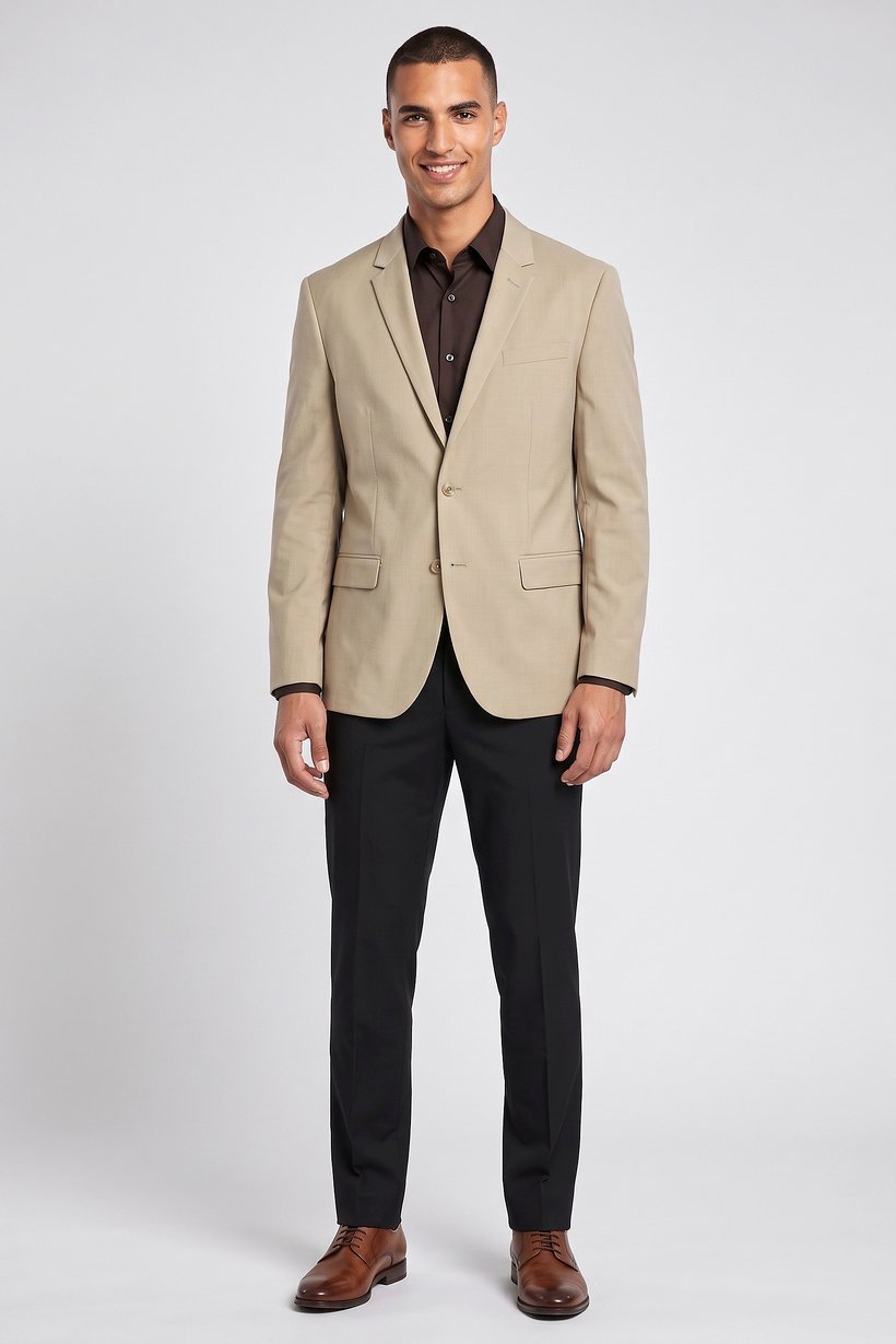 Men Slim Fit Plain Casual Blazer, Beige