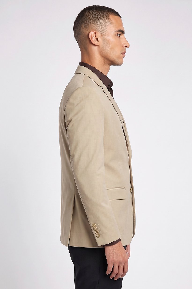 Men Slim Fit Plain Casual Blazer, Beige