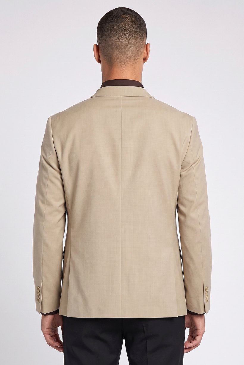 Men Slim Fit Plain Casual Blazer, Beige